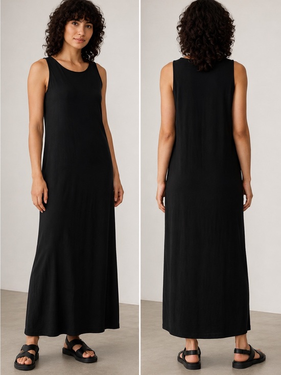 Eileen Fisher Dresses & Skirts - Eileen Fisher Black Jersey Maxi Tank Dress Sz L Minimalist Sleeveless Stretch